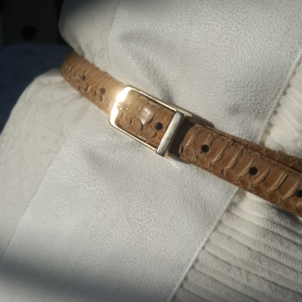 VINTAGE ♡ Gorgeous Beige Genuine Snake Skin Leather Belt with Gold Hardware M f